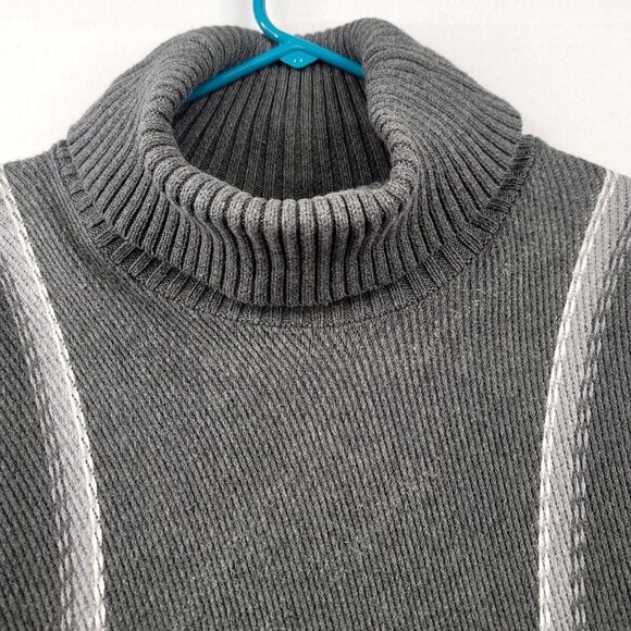 Eddie Bauer Womens Gray Knit Poncho XL/2XL Cotton Blend Striped Fringe Details - Picture 2 of 9